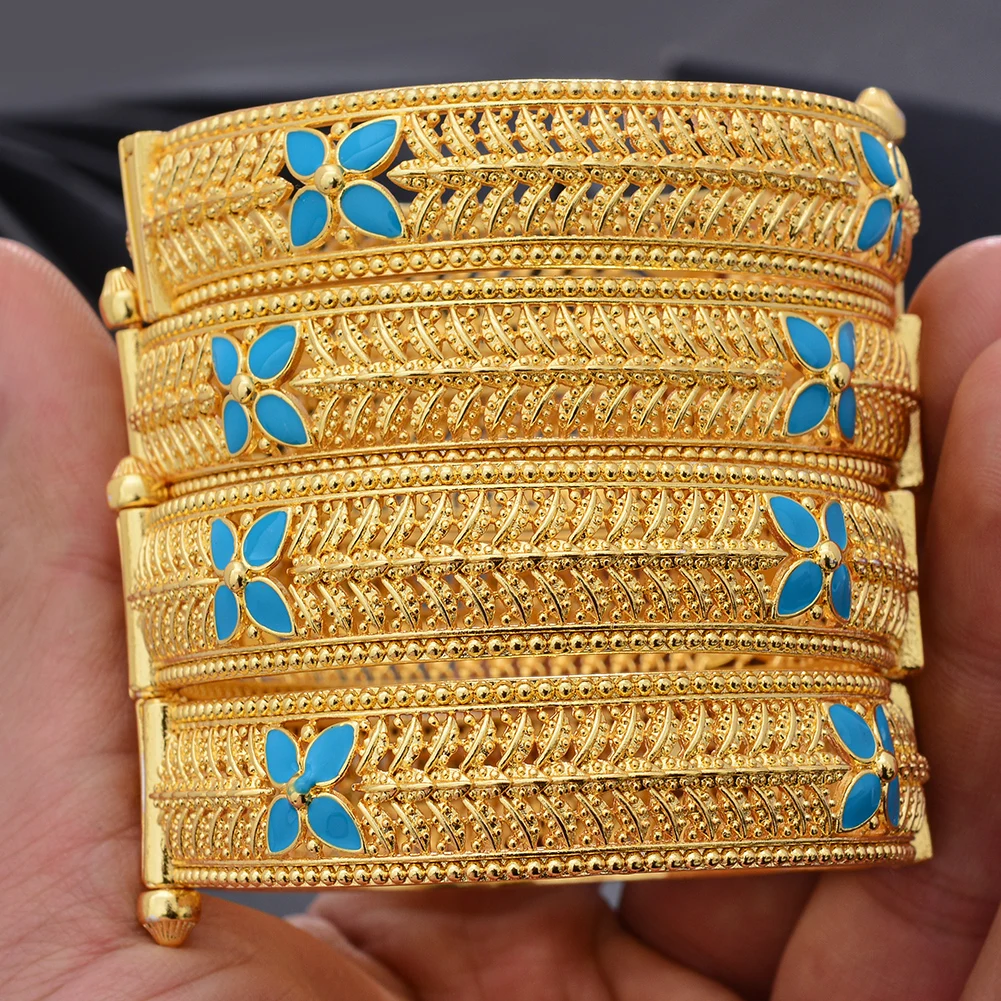 2-4Pcs Bangles Dubai Gold Color Bangles For Women Ethiopian African Party wedding Gifts bridal high quality Ramadan Jewelry