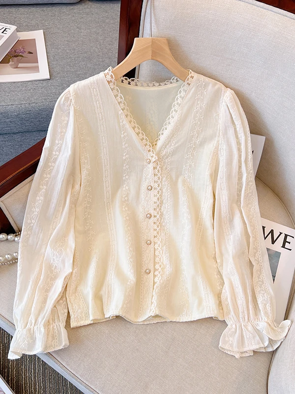 

Женская блузка Ele Long Sve с V-образным вырезом и одной пуговицей, универсальная, больших размеров, для повседневной носки, весенний сезон