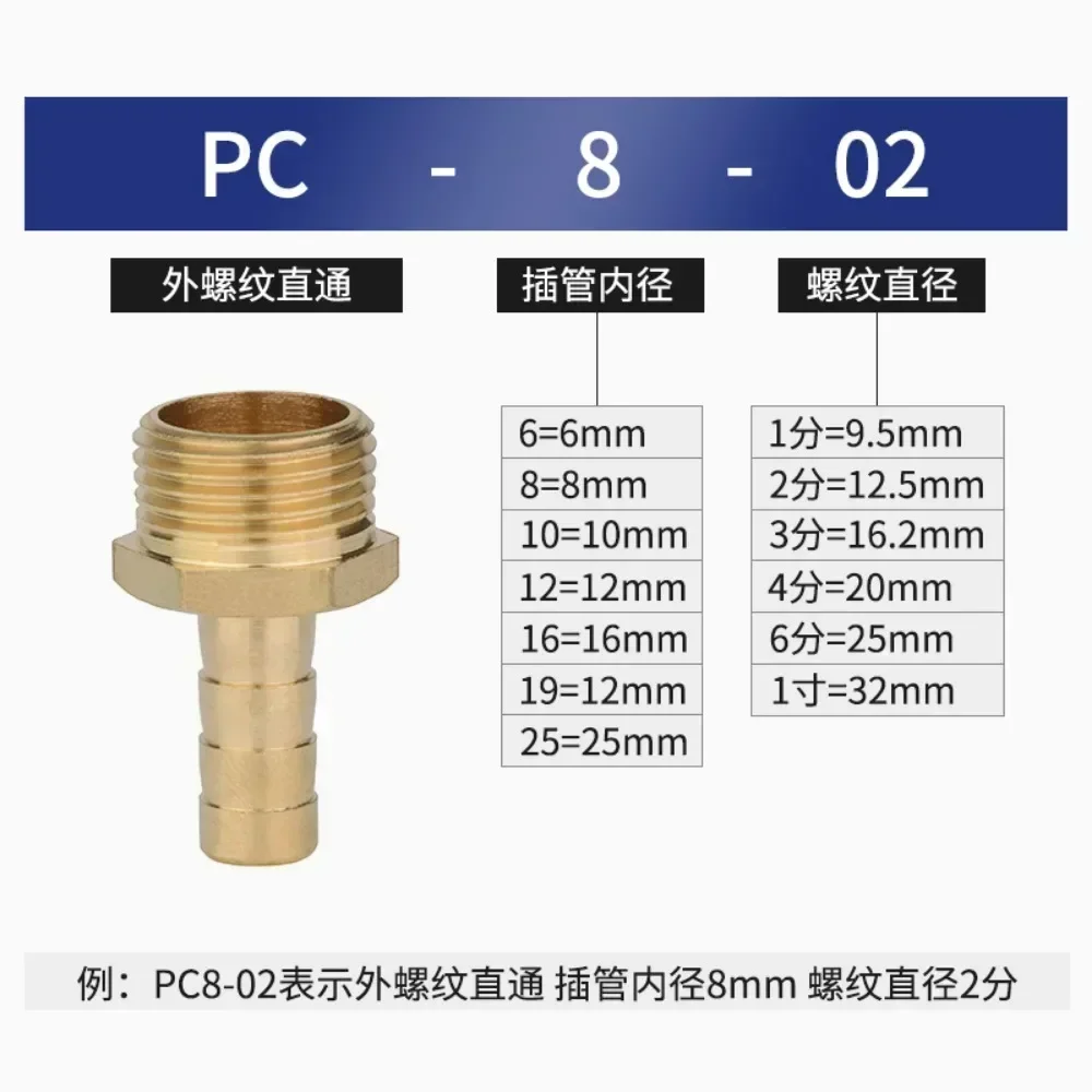 M10/12/14/16/18/20/22 Metric Male Female To 6 8 10 12-19 mm Hose Barb Brass Coupler Pipe Fitting Nipple Connetor Water Gas Fuel