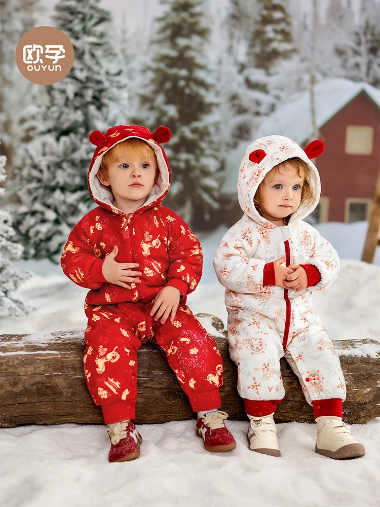 

Baby Winter Thicken Warm Romper New Year Snake Festival Celebration Outfit Toddler Outerwear Onesie