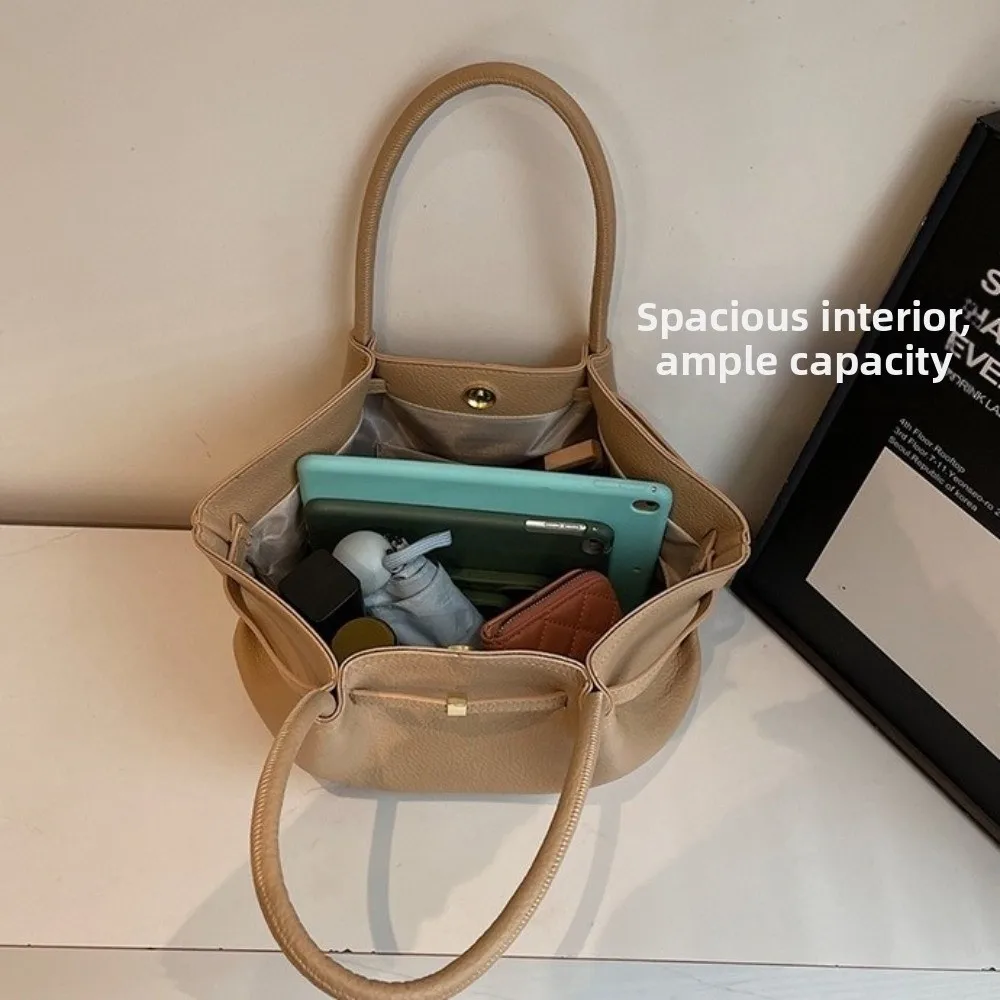 

Fashion French PU Shoulder Bag Solid Color PU Leather Women Tote Bag Lychee Pattern Commute Underarm Bag Daily Use