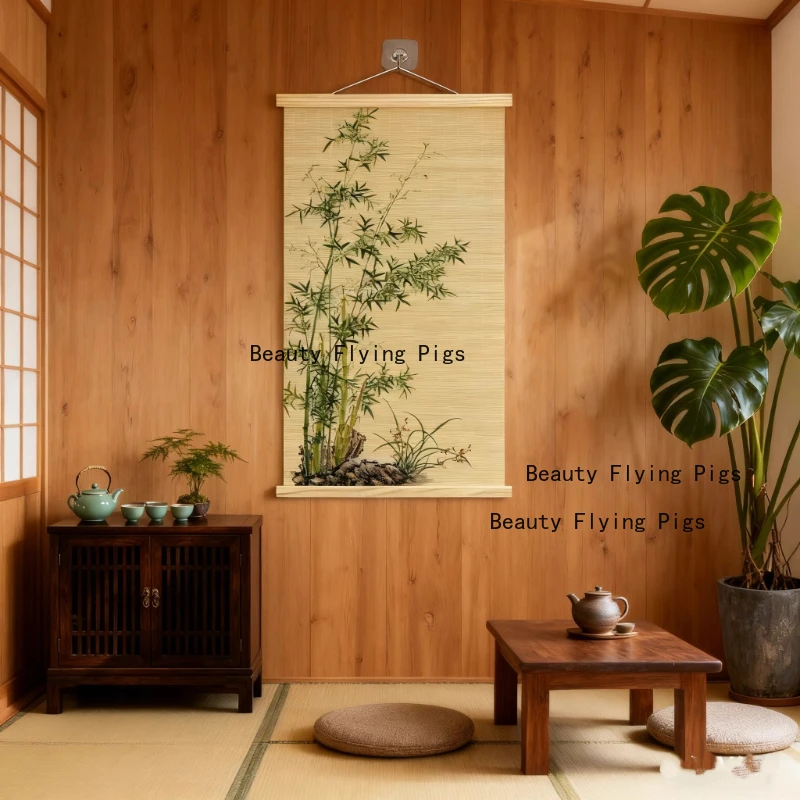 1pc Chinese Bamboo Curtain Painting, Wall Decoration Hanging Painting, Tea Pavilion Decoration, Home Decoration, Pendant 40x70cm