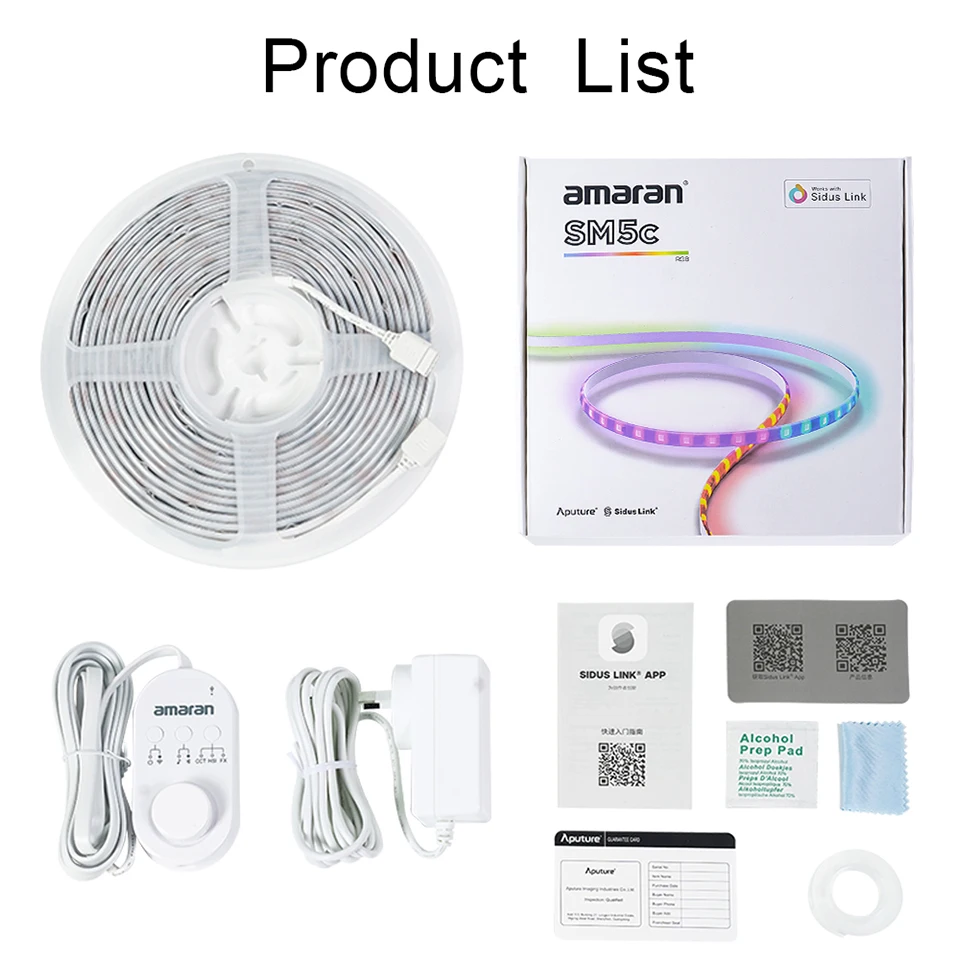 Amaran SM5c Smart RGBWW Full-color Pixel LED Light Strip 20W 3200-6500K with Built-In Microphone for Home Studio by Aputure