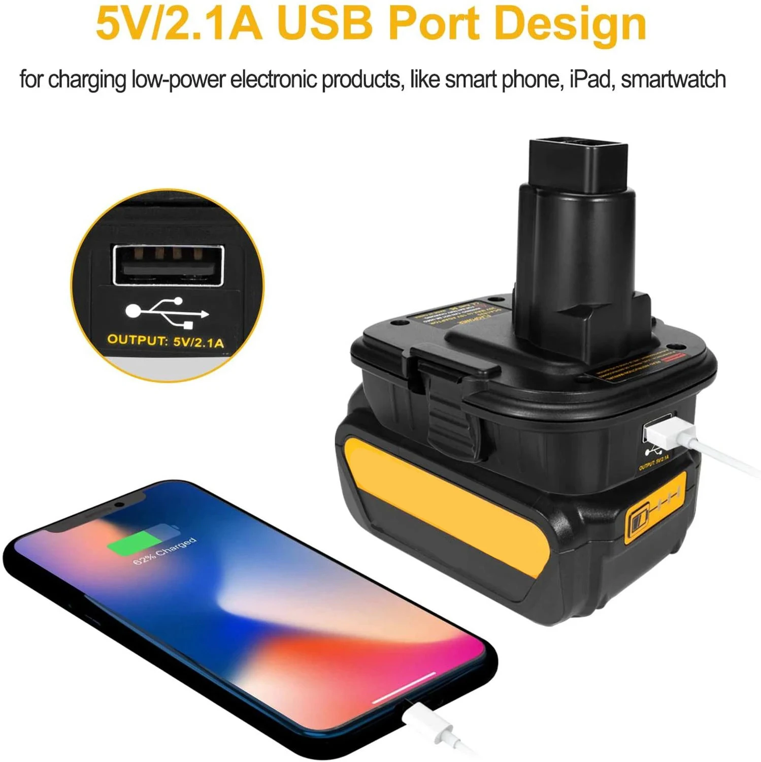 Imagem -02 - Adaptador Conversor de Bateria com Usb Dewalt Milwaukee Dm18rl 20v 18v para Ryobi