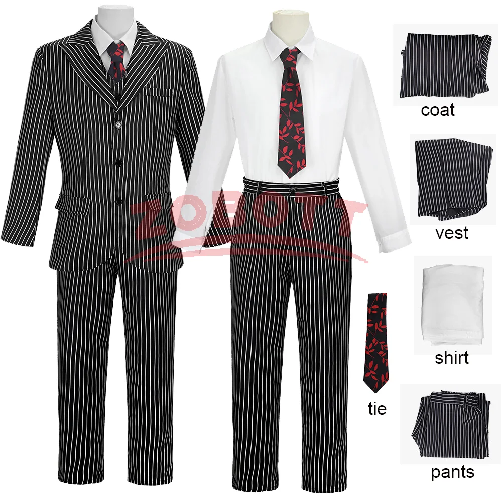 Season 2 Wednesday The Addams Family Gomez Addams Cosplay Costume Black Striped Blazer Pants Vest Shirt Tie Set Halloween Outfit