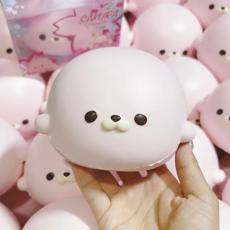 Hachimi Pink Seal Squishy Slow Rising Soft Squeeze Toy Stress Relief Fidget Toy For Office Classroom Daily Use