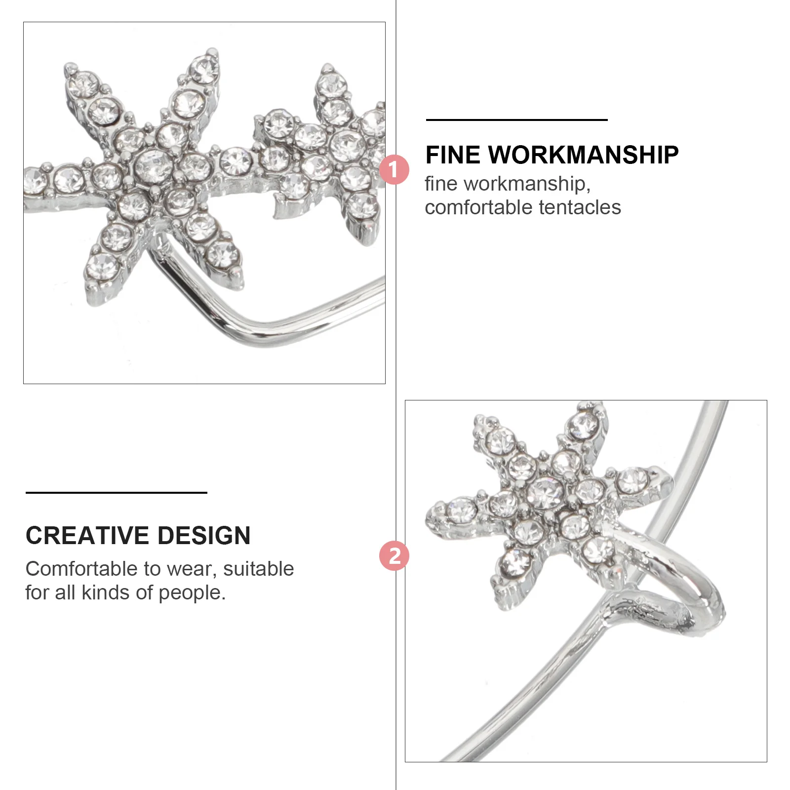 

1Pair Rhinestone Snowflake Ear Hook Non Piercing Ear Cuff Fashion Accessory for Women Girls Party Wedding Daily Wear