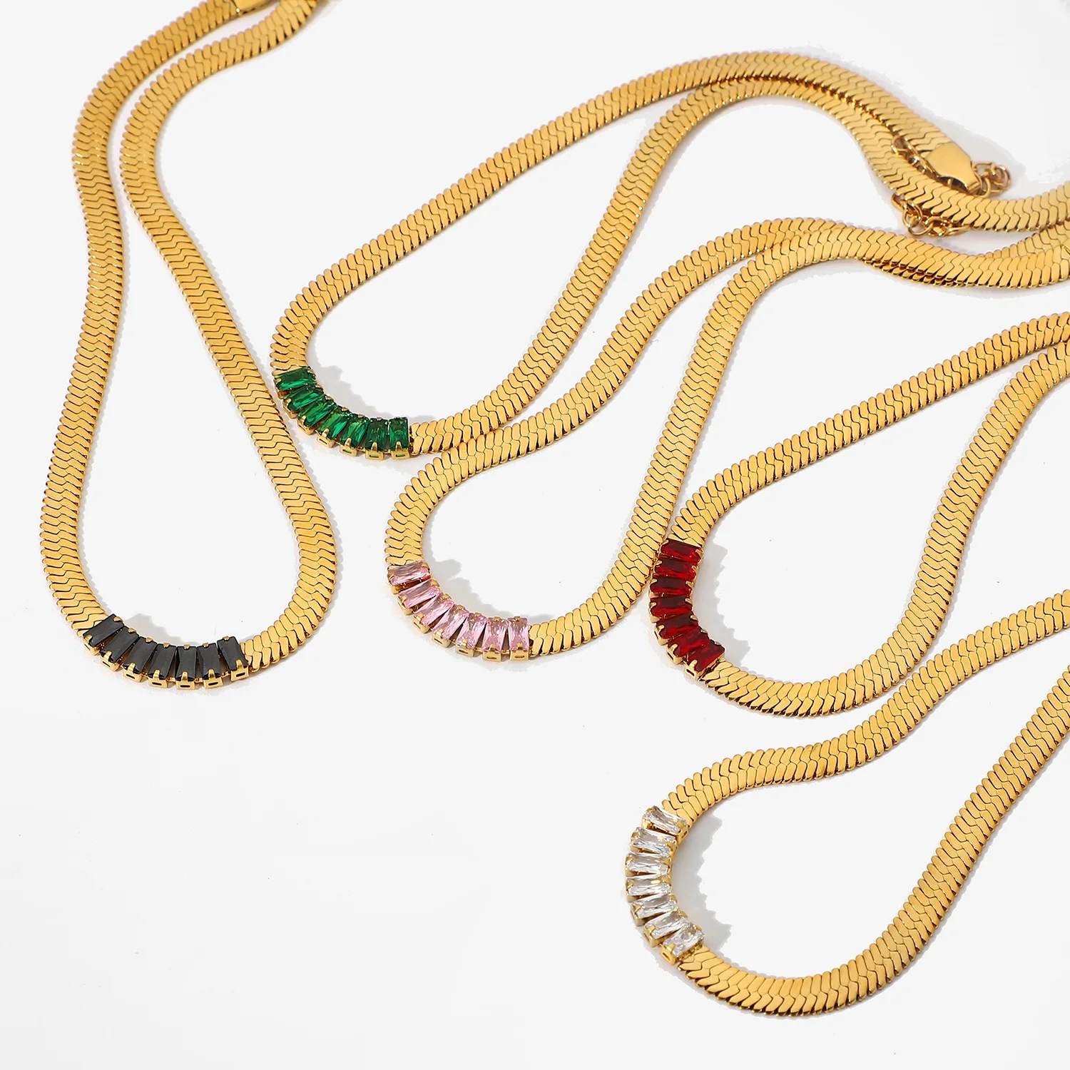 

Snake bone chain stainless steel vacuum 18k gold zircon clavicle chain women's fashion exquisite ins wind element necklace