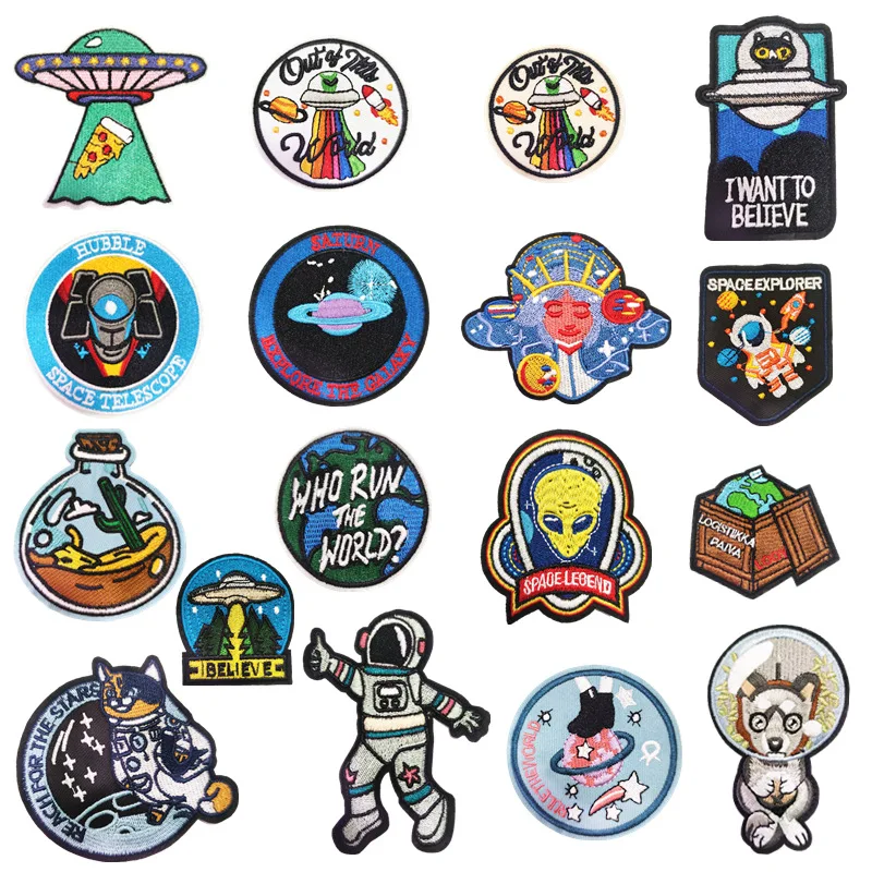 Cartoon Astronaut Patch Iron On Planet Badge Embroidered Clothes Backpack Jeans Stickers Sewing Coats Dress Appliqued Patch