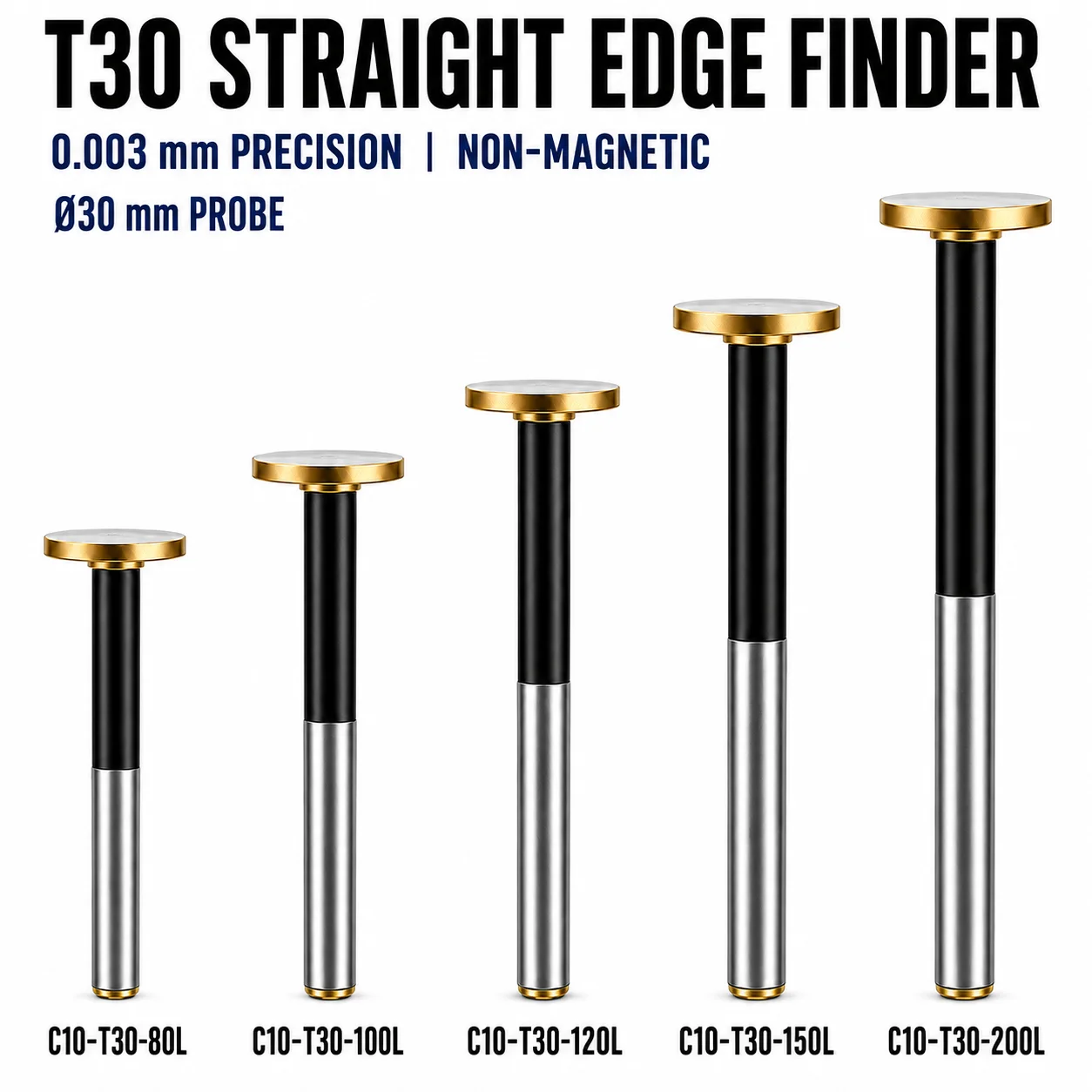 C10-T30-80L/100L/120L/150L/200L T-Type Ceramic Non-Magnetic Edge Finder Straight Centering Tool for CNC Milling Machine