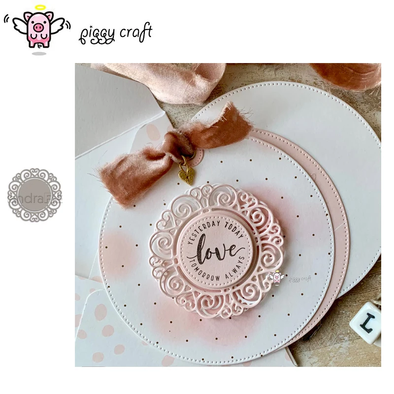 Piggy Craft metal cutting dies cut die mold Lace heart round plate Scrapbook paper craft knife mould blade punch stencils dies