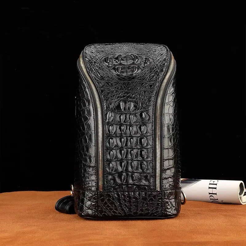 2026 new fashion authentic crocodile leather men's chest bag real crocodile leather men's brand design shoulder bag