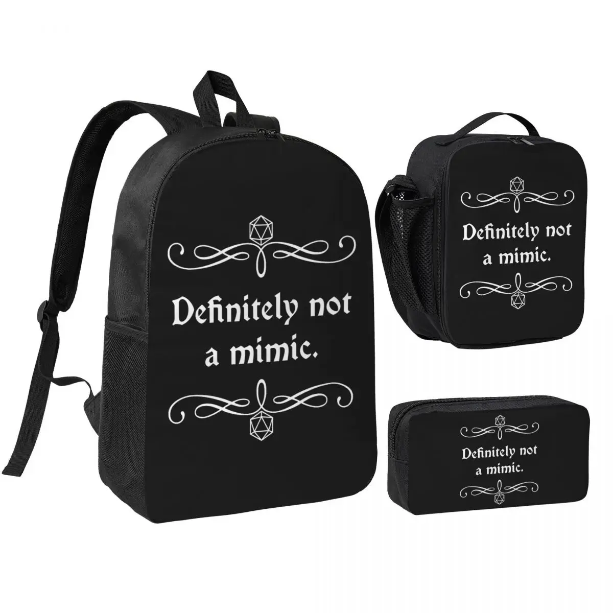 

Definitely Not A Mimic Dnd Game Backpack Boys Girls BookBag School Bag Shoulder Bags 3ps Insulated Lunch Bag Pencil Case