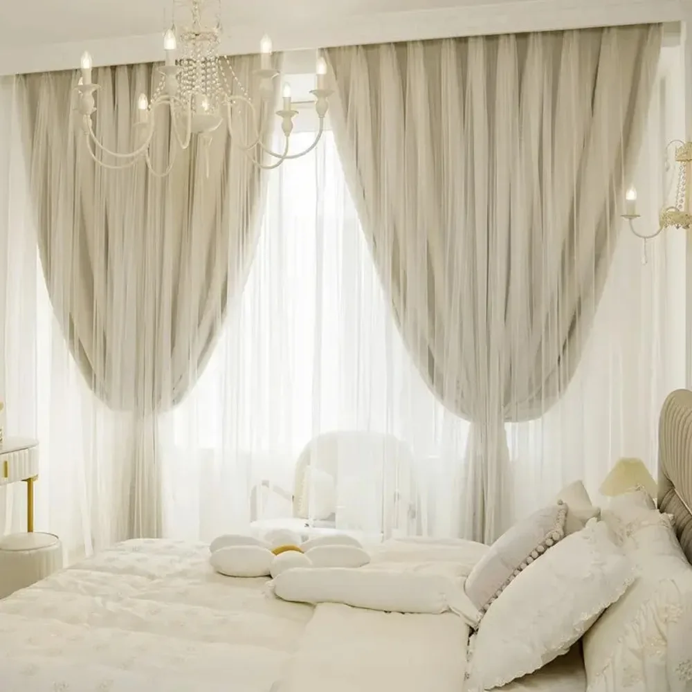 Cloth Gauze Integrated Curtain Modern Simple Blackout Bedroom Living Room Curtains Dream Princess Girl Room Drapes