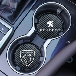 2Pcs Car Decorative accessories Carbon fiber leather Water Cup Mat For Peugeot 408 4008 308 3008 5008 508 106 208 301 407 108