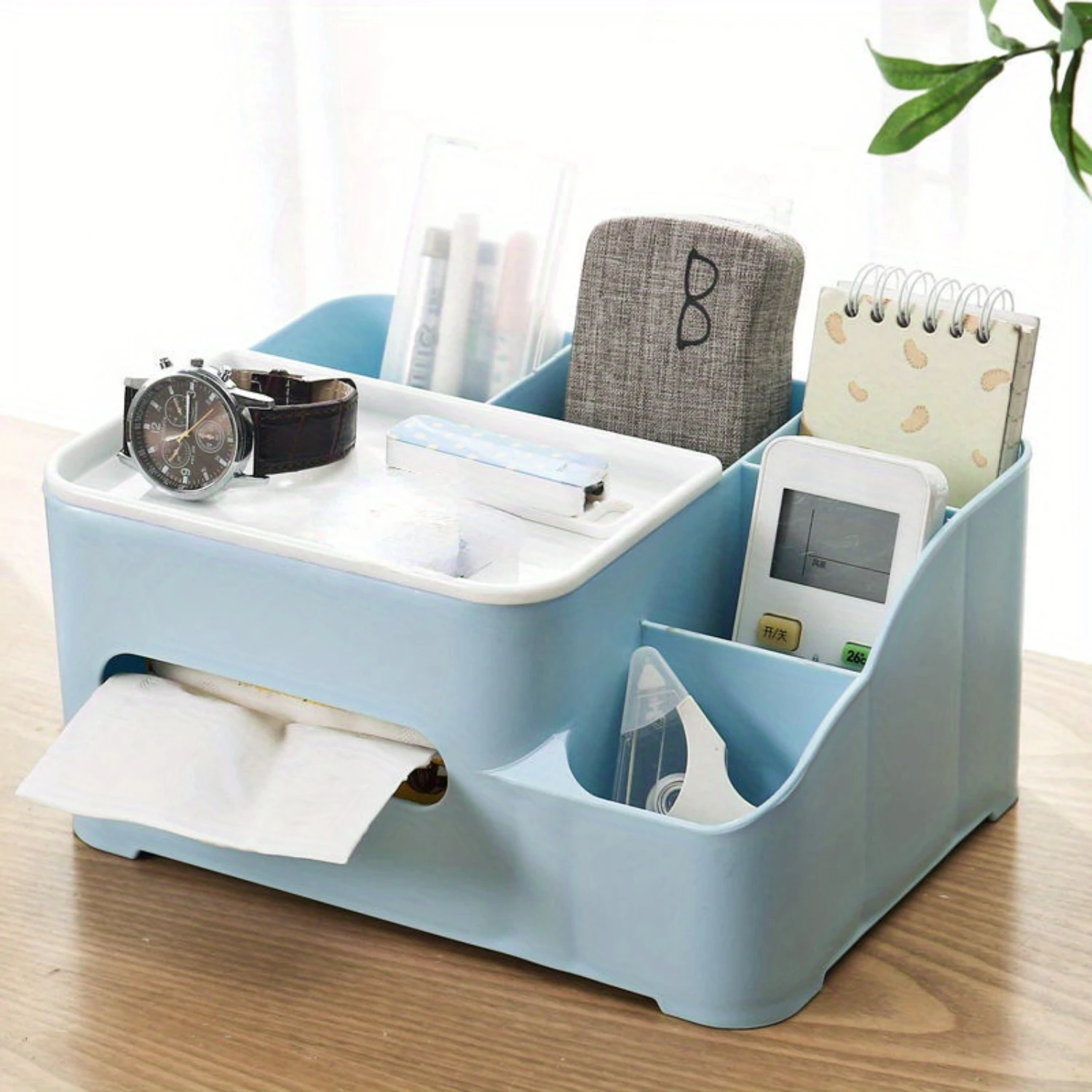 Creative  Control Holder with Tissue Box, Plastic Desktop  Organizer for Living Room and Dining Room