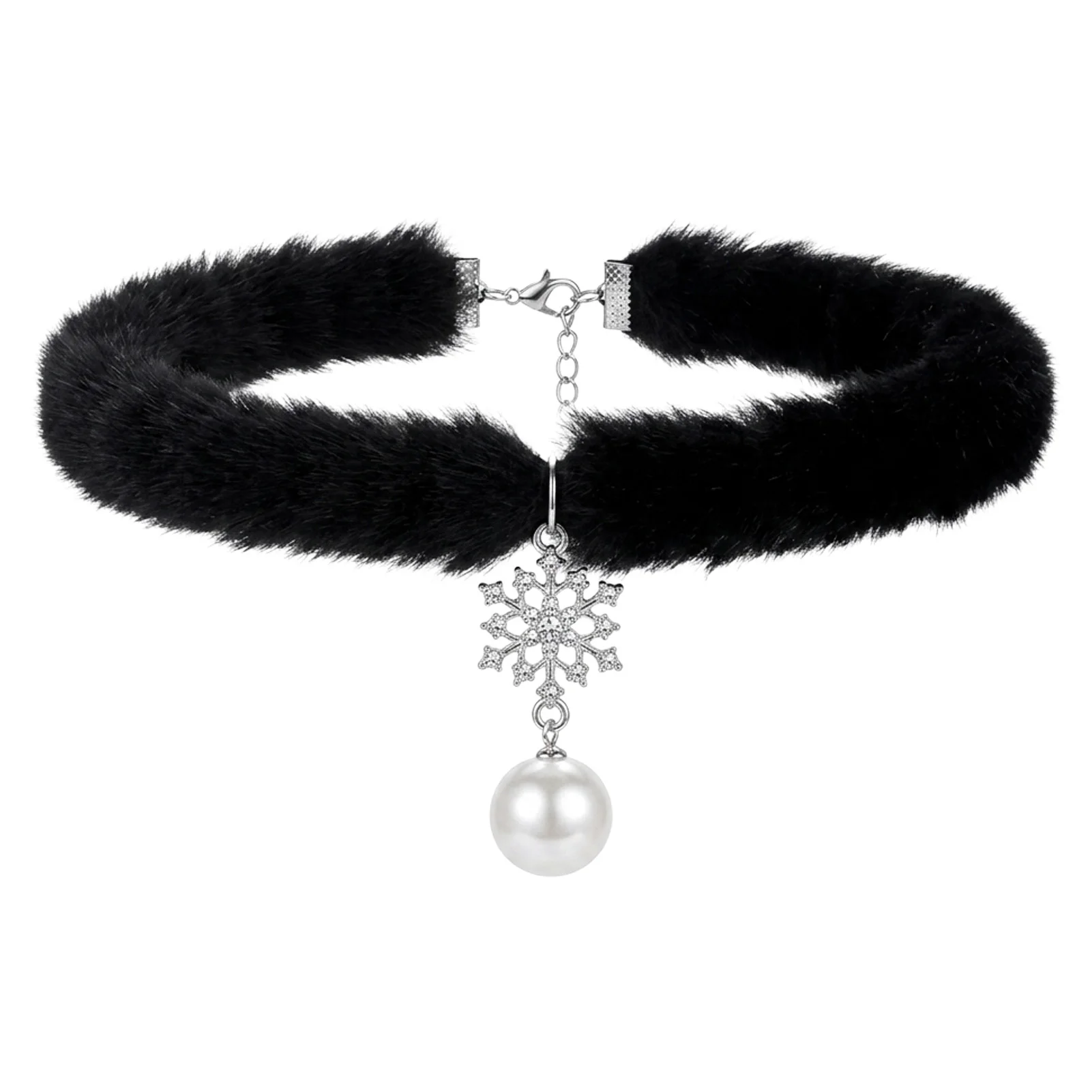 Women White Faux Fur Choker-Necklace With Elastic Band For Autumn Winter Fashion