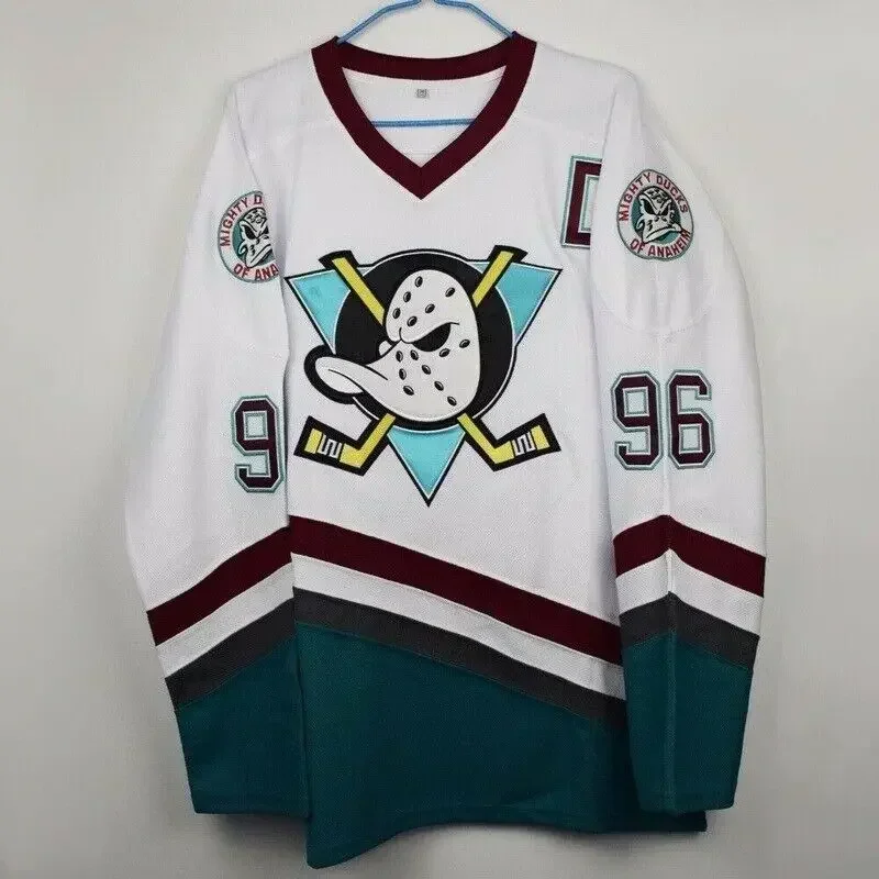 The Mighty Ducks Movie Ice Hockey Jersey Conway 96#  Banks 99#  Stitched White Long Sleeve