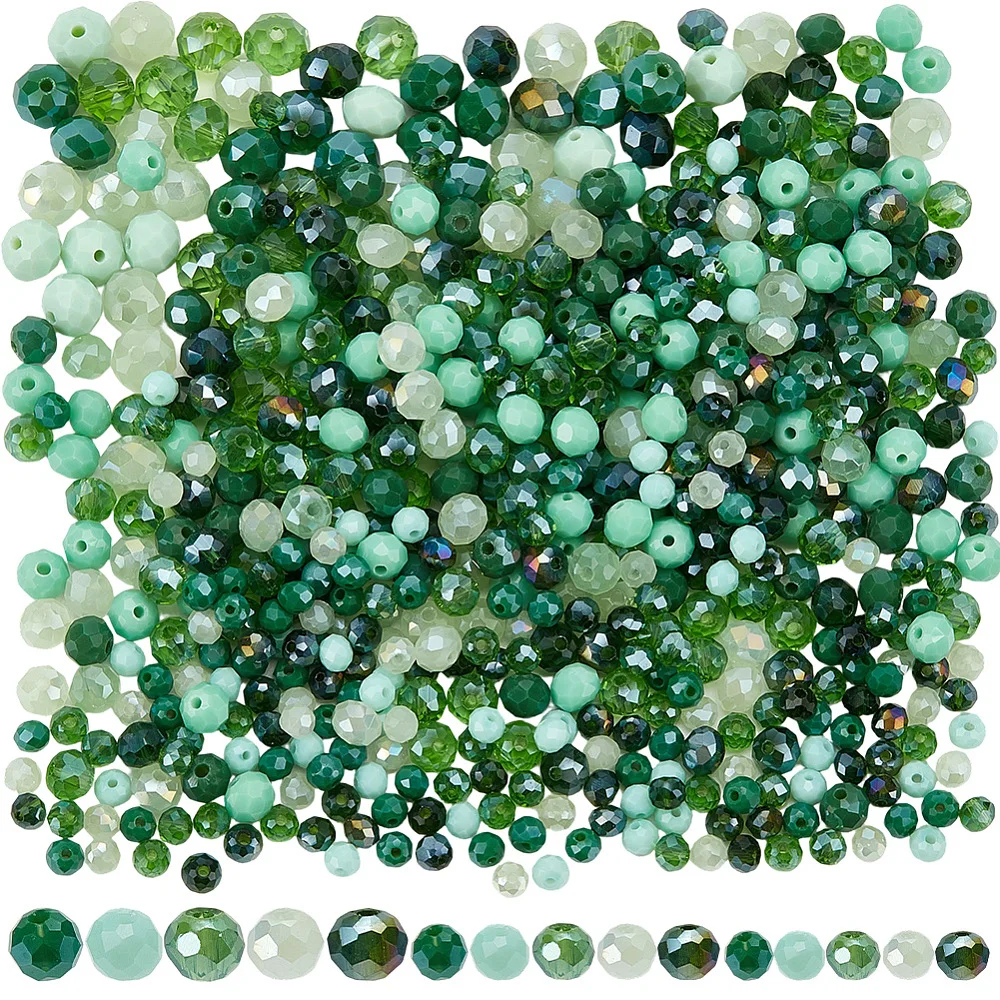 1 Box 1000Pcs 4/6/8mm Round Faceted Beads Green Faceted Glass Beads Shiny Mixed Color Transparent Spacers for Jewelry Making