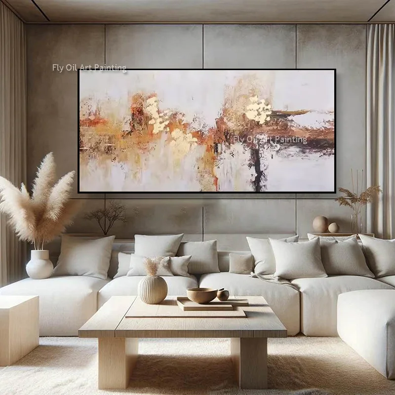 Pure Handmade Thick Texture Abstract Cityscape Canvas Painting Vintage Neutral Tone Impasto Artwork Contemporary Wall Decor