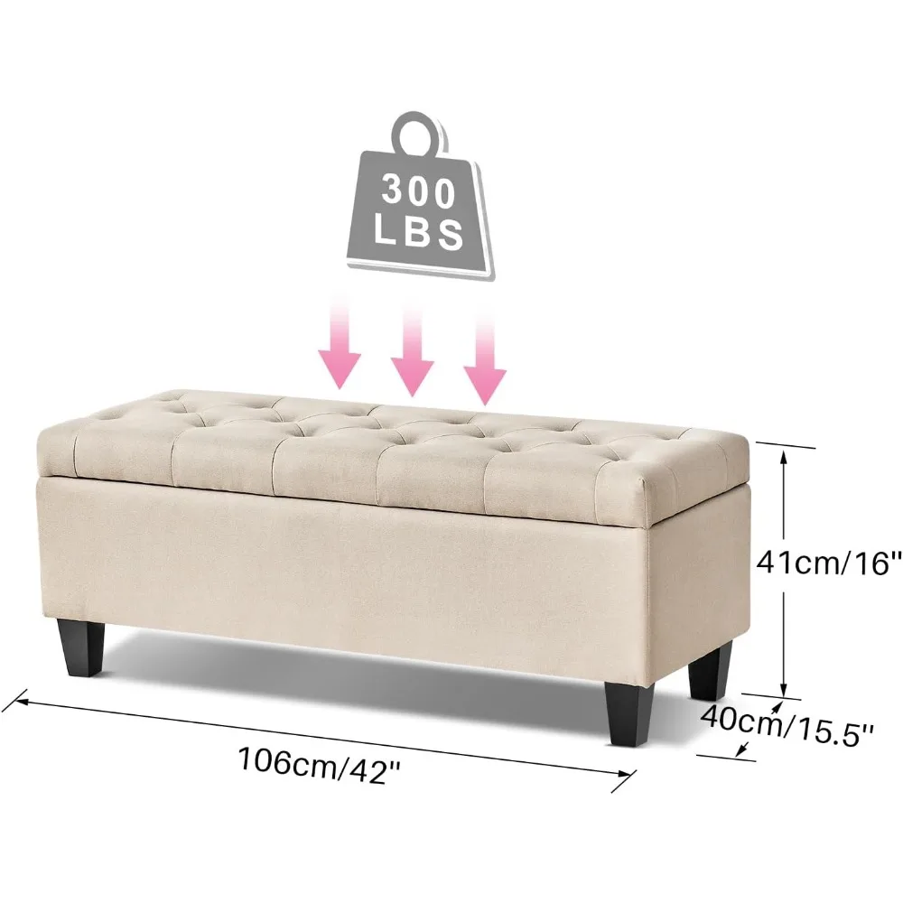 Storage Ottoman Bench,End of Bed Storage Bench, Bedroom Bench with Storage, Load up to 300 LBS, Tufted Storage Bench for Bedroom