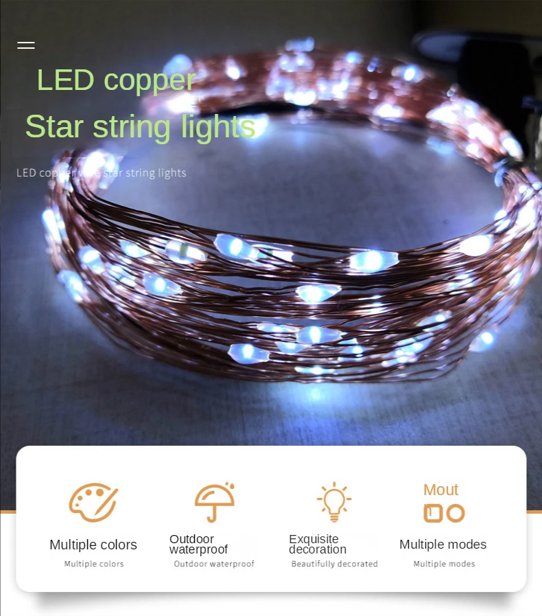 LED Fairy Lights String Color Lights USB Copper Cable Lights for Wedding Decorative party Star Lights 5M/10M/20M