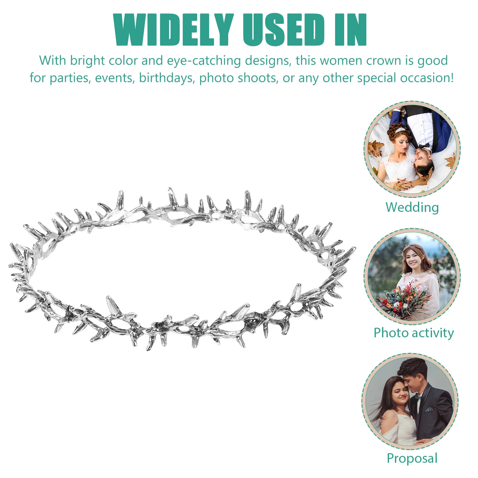 تاج زفاف معدني خفيف الوزن ومتين ومجوهرات شعر كلاسيكية اللون للاحتفالات في أعياد الميلاد وحفلات التخرج وتاج العروس #4