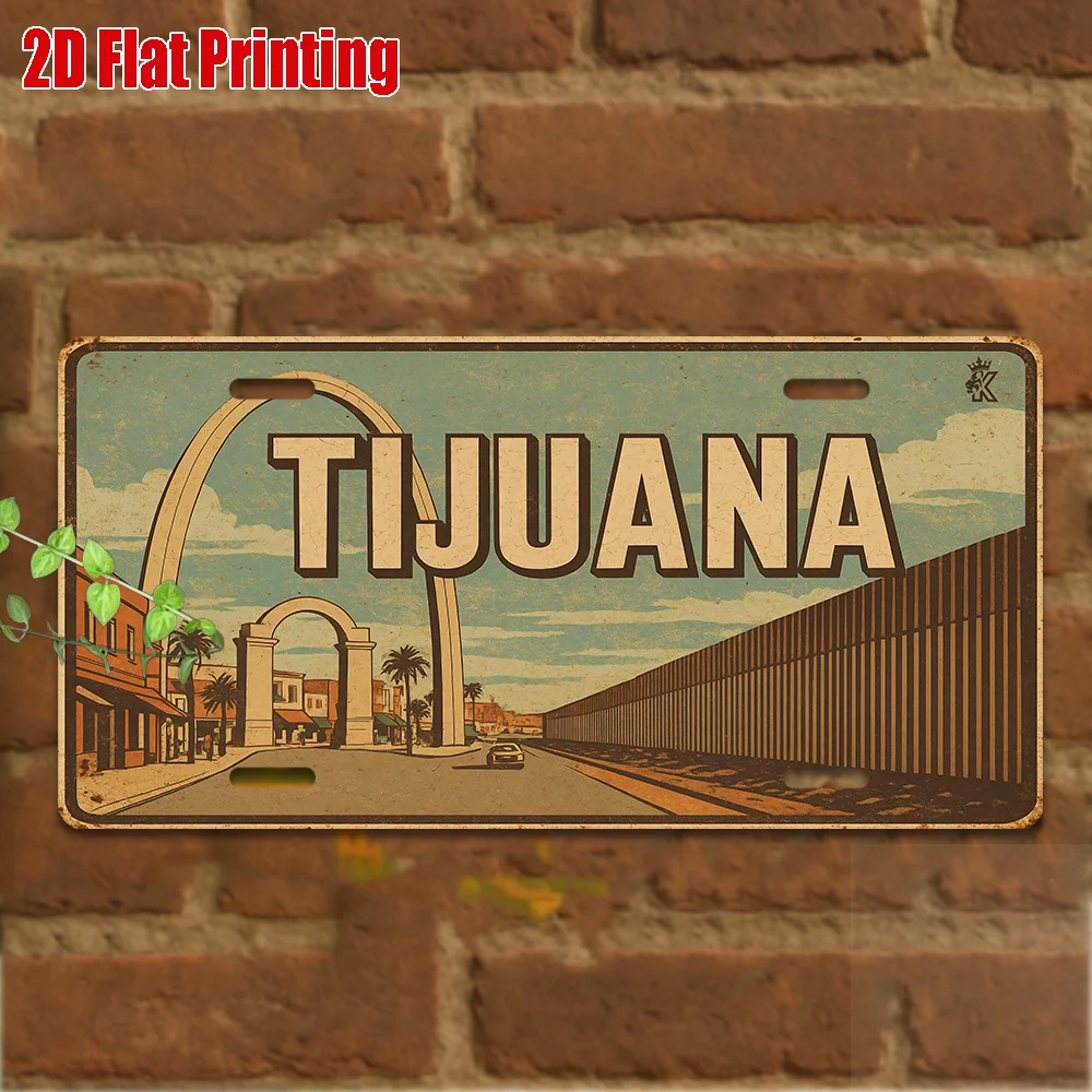Tijuana Cityscape Arch Vintage License Plate AL Sign - Vintage Durable Metal Plaque Wall Decor, Home Office Bar Man Cave Wall