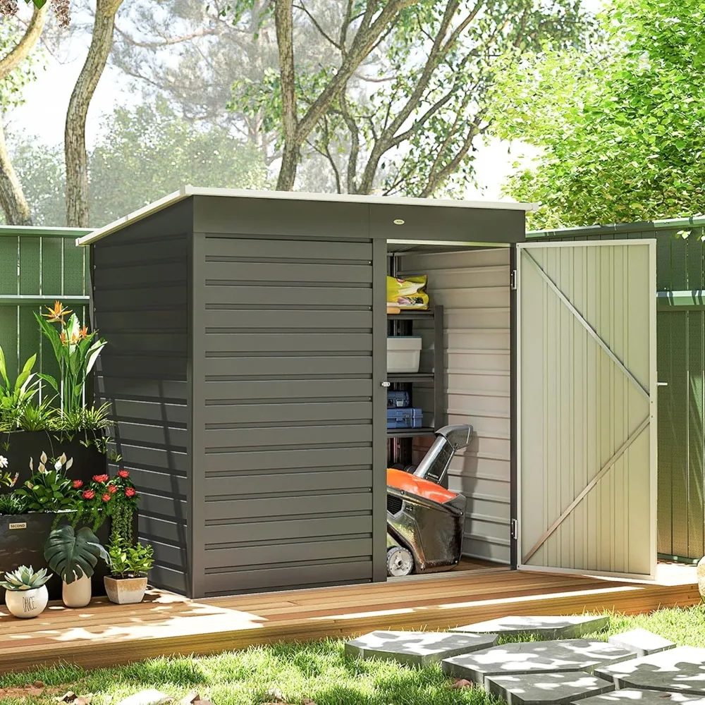

6' x 4' Outdoor Storage Shed, Easy to Assemble, Metal Garden Tool Shed with Lockable Door and Gloves for Backyard Garde