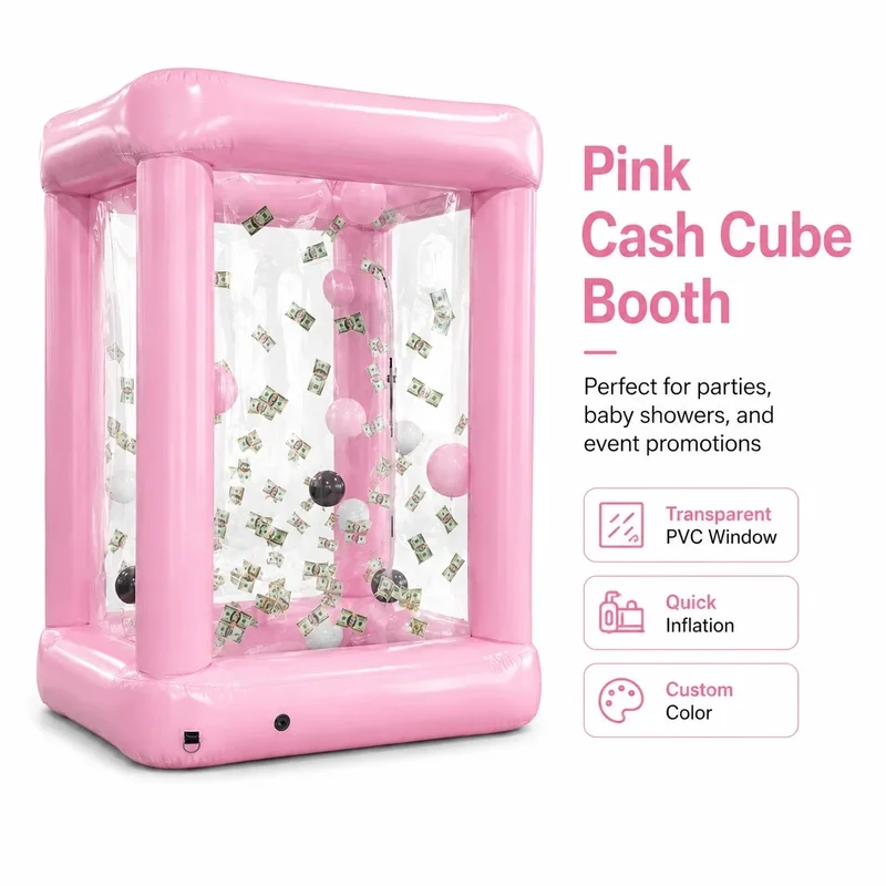 Transparent Blow up Inflatable Money Grab Machine Cash Cube Booth with Air Blower for Event Promotion Party Rental Advertising
