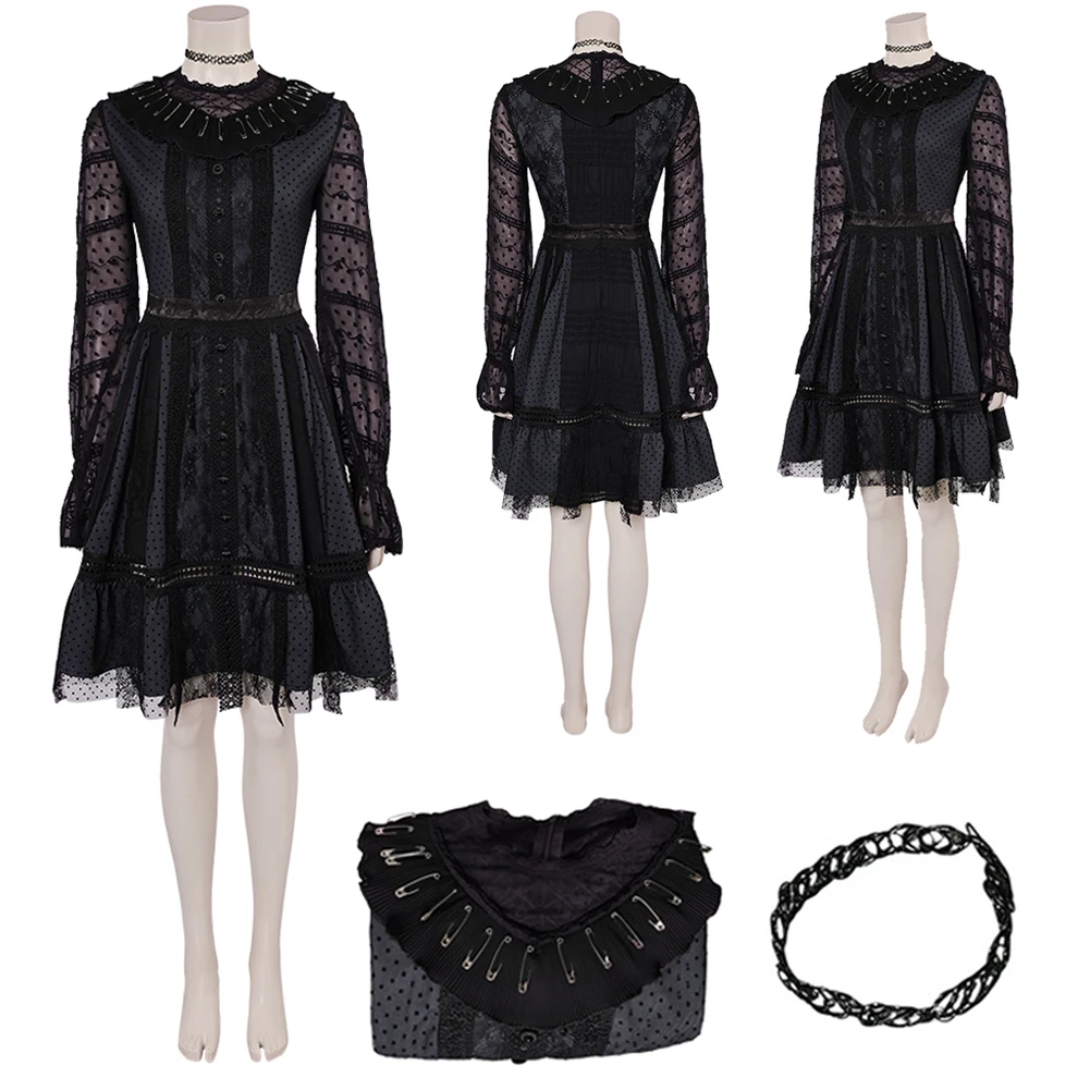 

2024 Movie Juices 2 Costume Disguise Lydia Cosplay Fantasy Black Lace Dress Clothing Women Roleplay Fantasia Outfits