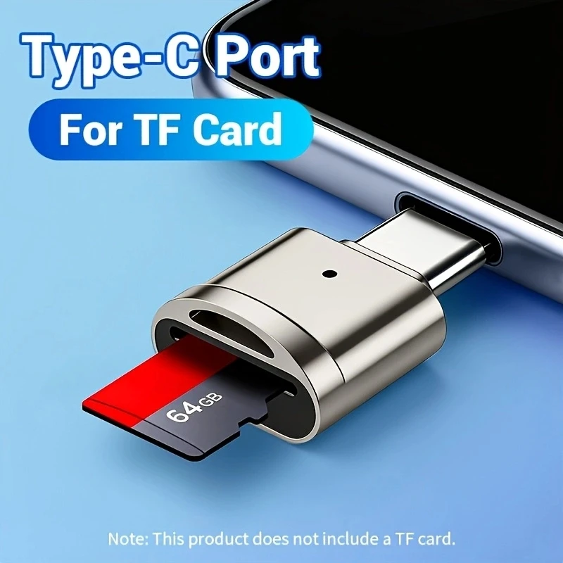 USB C TF Card Reader, USB C to USB A, Portable OTG Card Adapter for Android Phone, Camera, Laptop, Metal Type-C Card Reader