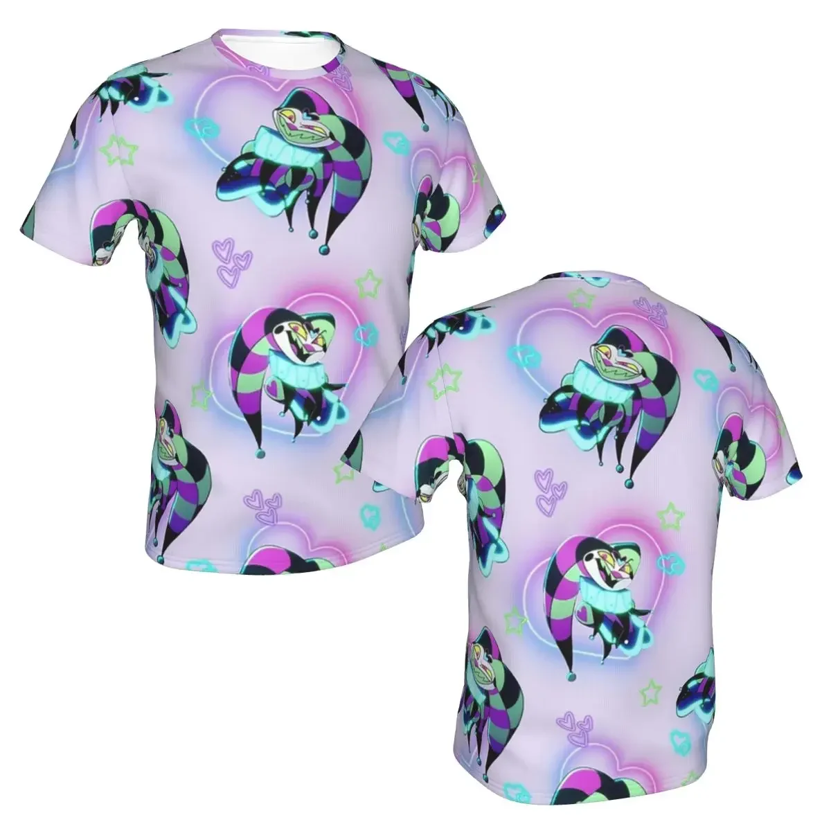 polyester Fizzarolli Fizz Neon Hearts And Stars Helluva Boss T-Shirt Men's Fashion T Shirt Men Crew Neck Summer Shirts Tops