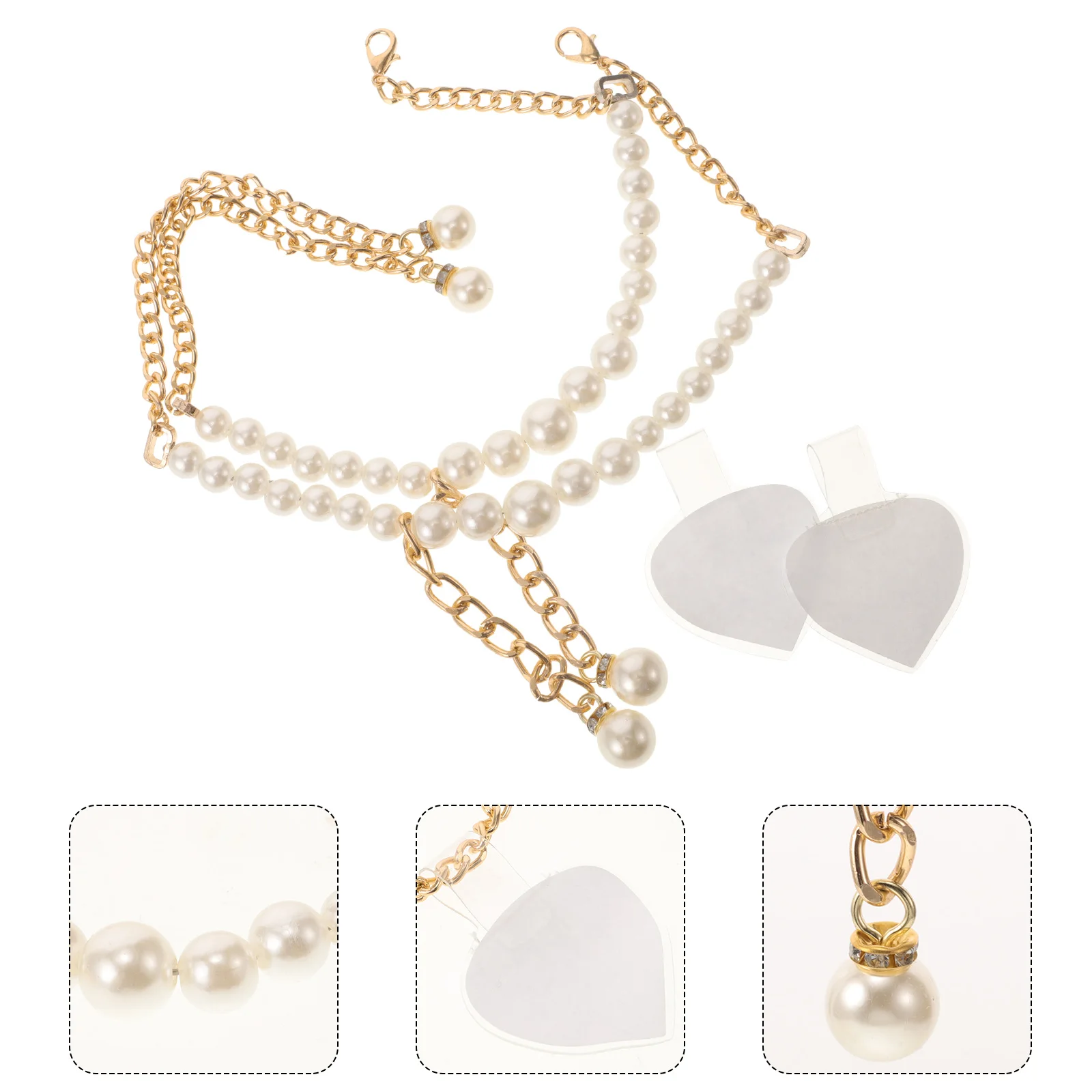 

1 Pair Pearl Chain High Heel Shoe Straps Detachable Anti-Loose Shoelace Rhinestone Beaded Sandal Straps Extender Adhesive