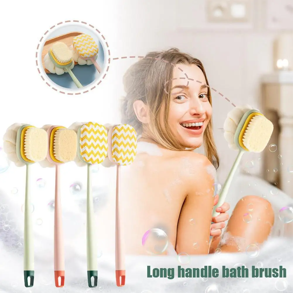 Brosse de bain éponge double face avec manche long, masseur corporel doux, douche, livres de cheveux, brosse arrière, exexpecateur de peau SafeD6