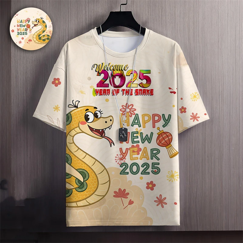 2025 Chinese New Year Snake T-shirt Kid Men Cool Dragon Graphic T Shirts 3d Digital Printing Fashion Trend Festival Gift Tee Top