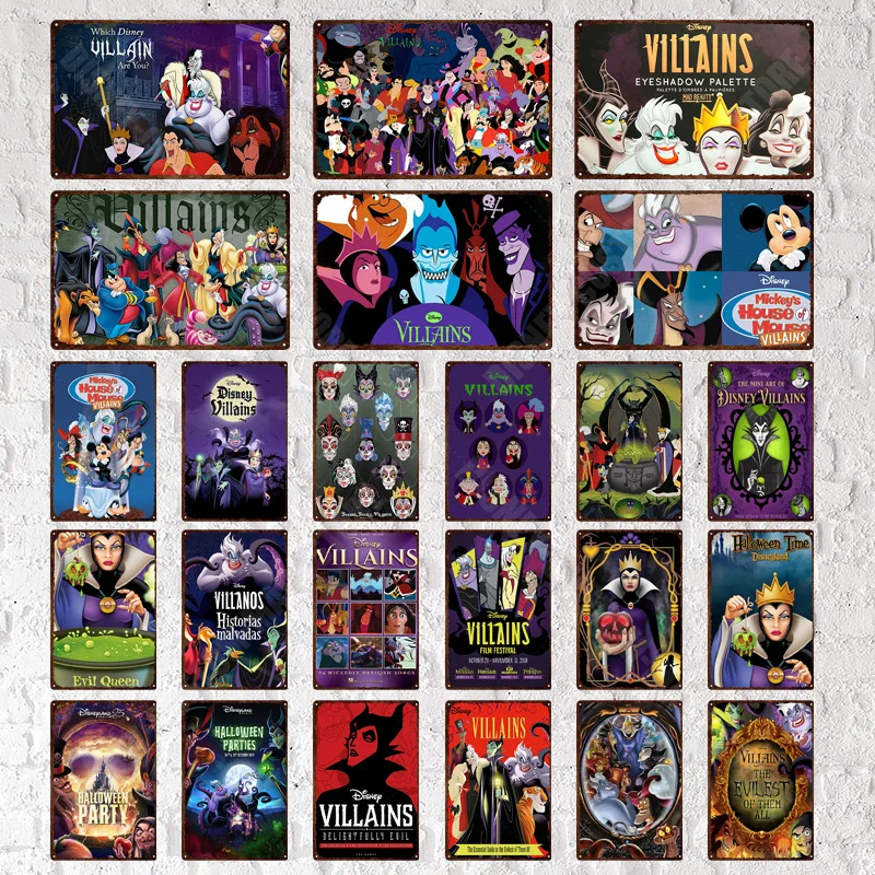 Disney Movie Villians Metal Sign Vintage Poster Retro Plaque Cartoon Tin Plaque Shabby Chic Iron Painting Man Cave Home Decor