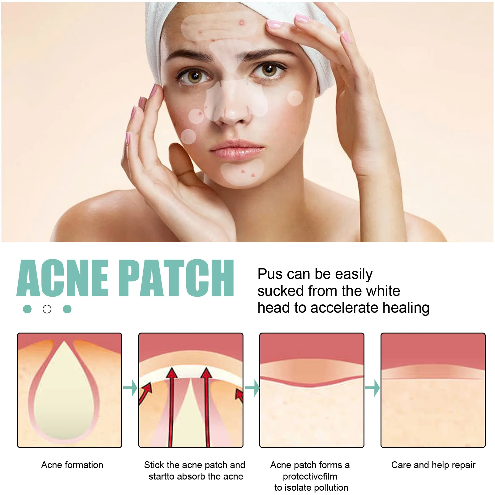 Ultra-thin Hydrocolloid Acne Patch Waterproof Acne Patch Invisible Smooth Skin Repair Damage Absorb Pus Defect Facial Care Tools