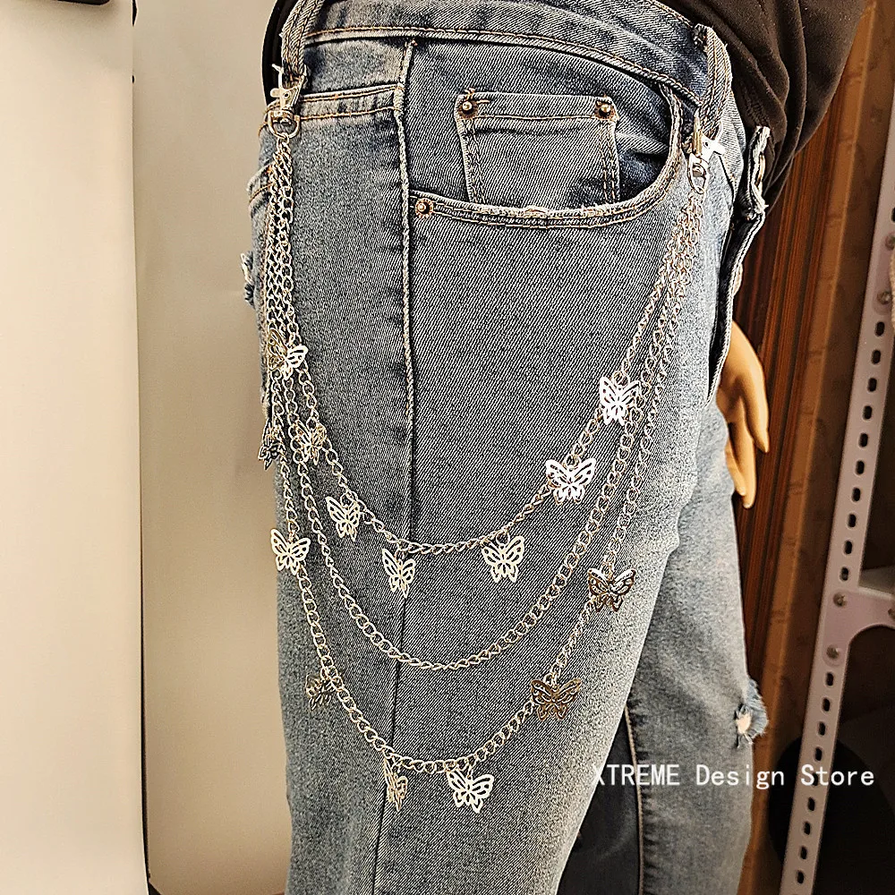 Punk Street Vlinder Riem Taille Ketting Mannen Vrouwen Broek Ketting Multi Layer Hiphop Haak Broek Sleutelhanger Tas Accessoires