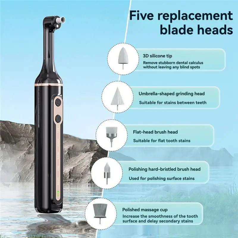 مجموعة أدوات تنظيف A76G للاستخدام العائلي مجموعة أدوات تلميع الأسنان الكهربائية مع 5 قطع وظيفة تفتيح الأسنان الكهربائية باللون الأبيض #4