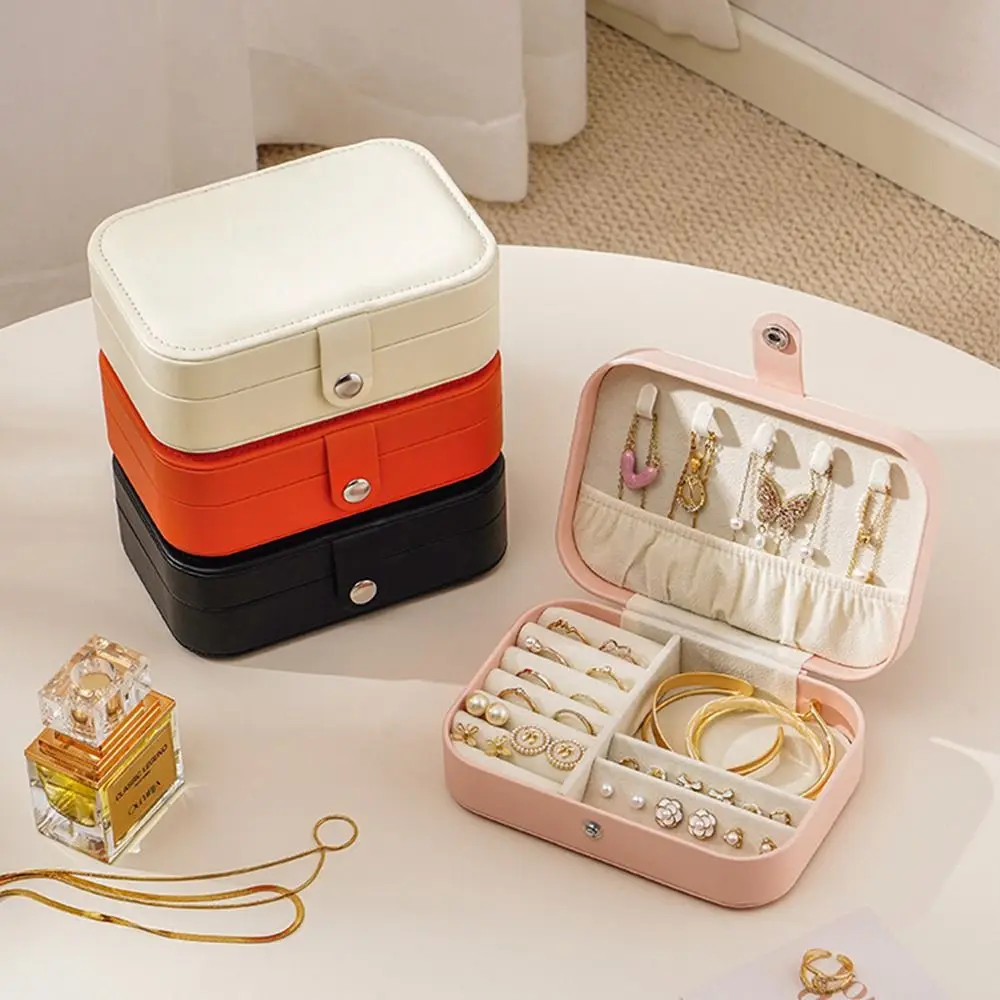 Pu レザージュエリーボックス防水ジッパージュエリーディスプレイケース長方形大容量ジュエリーオーガナイザーネックレスイヤリングリング