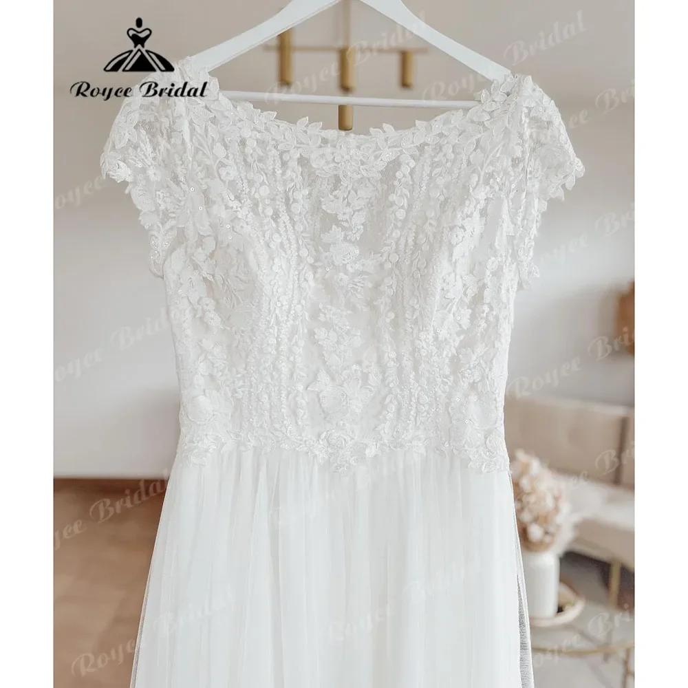 

Brautkleid Свадебное платье трапециевидной формы с кружевным лифом в стиле бохо и открытой спиной, с коротким рукавом, свадебное платье 2025, платье de noiva