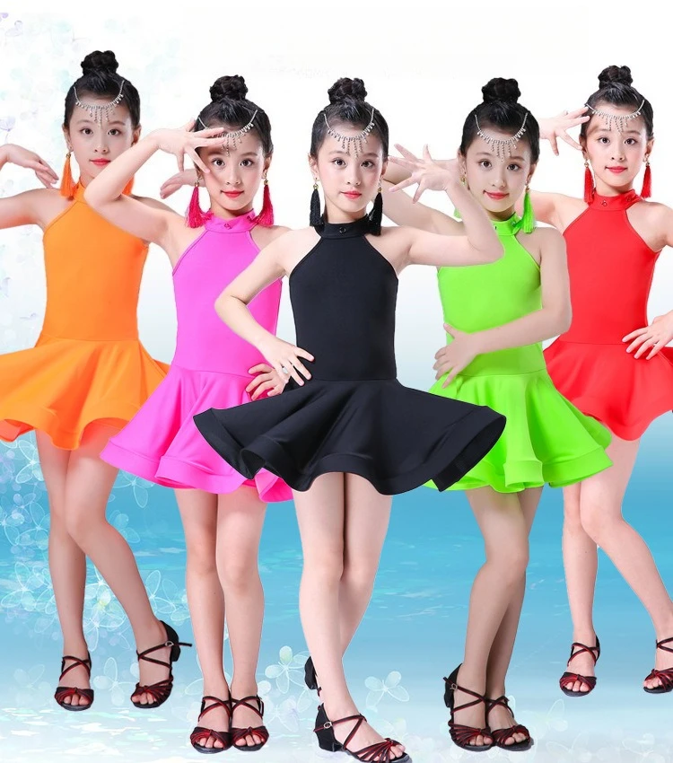 

Latin Dance Skirt Performance Dress Summer Girl's Dance Practice Wear Children's Latin Dance Exam Competition Costume Elasticity