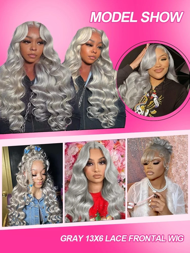 فضي رمادي ملون خصلات الشعر المستعار الإنسان الجسم موجة 13x6 HD الدانتيل الباروكات الأمامية موجة المياه ريمي الشعر البرازيلي تأثيري 613 باروكات الإنسان