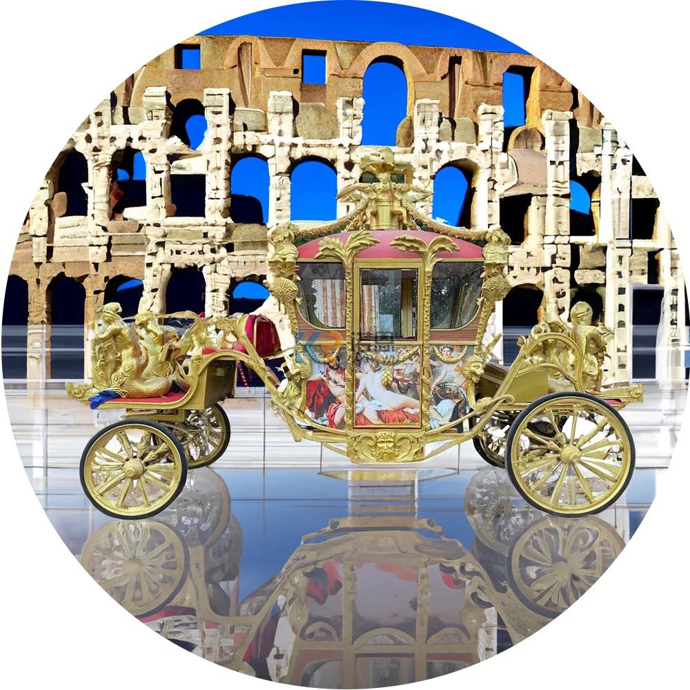 Luxury Long Version Four Wheels Sightseeing Vehicle Royal OEM Horse Carriage For 4-6 Person