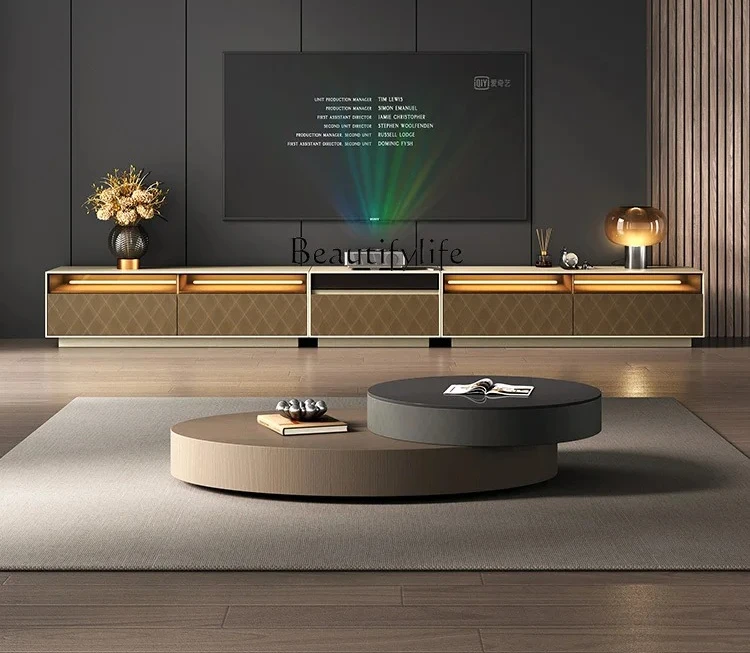 

01Italian minimalist oval rotating coffee table modern simple light luxury