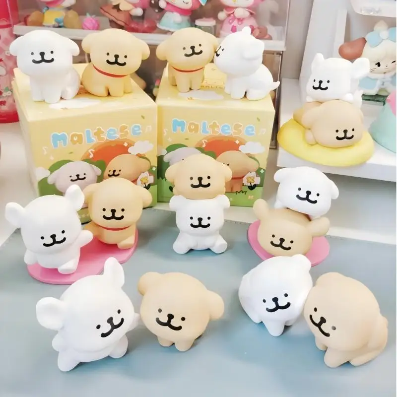 Maltese Happy Paste Series Blind Box Line Puppy Doll White Golden Dogs Action Figure  Mystery Box Surprise Box Anime Toy Gifts