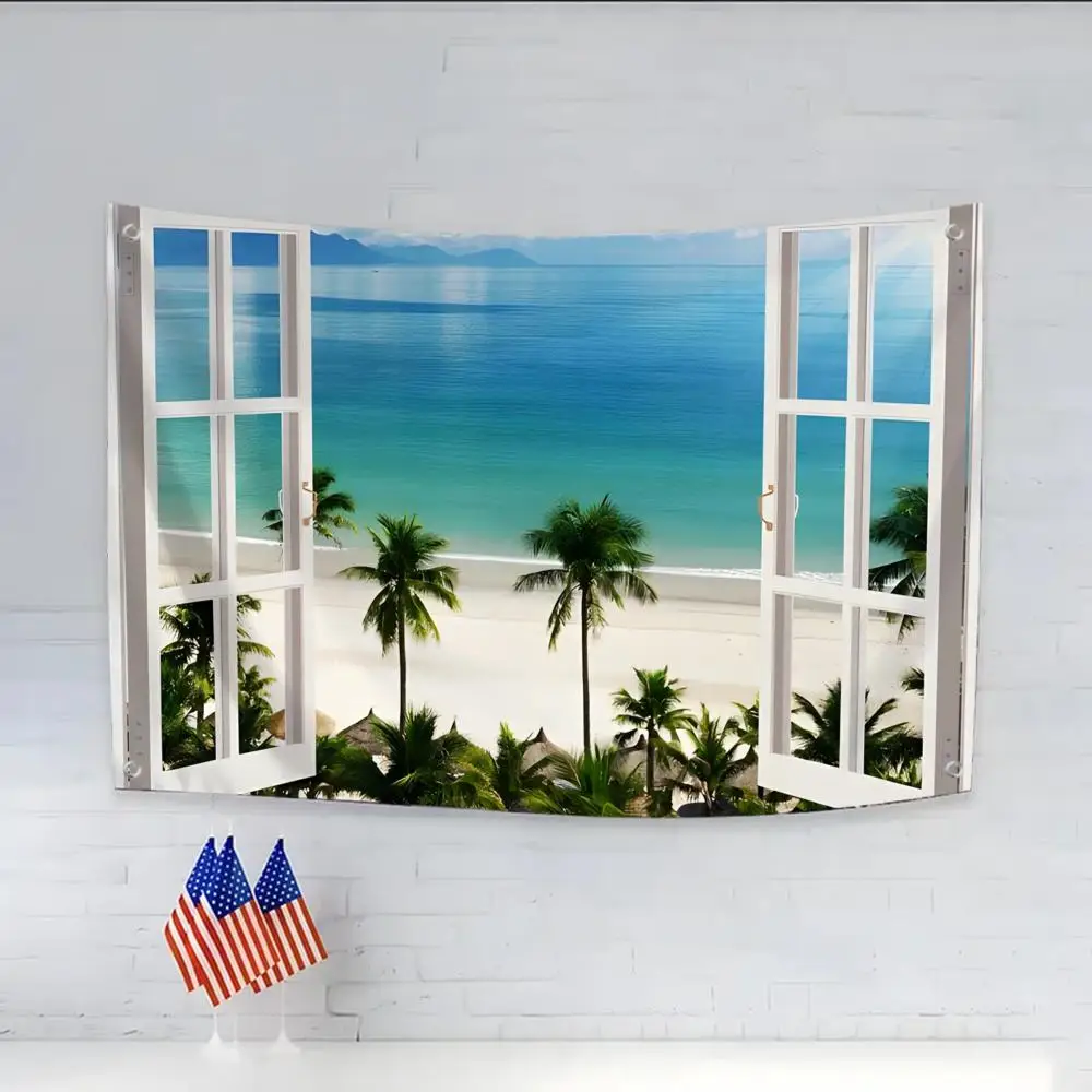 Window Effect Landscape Flags flags four rings hanging no edging for indoor use and outdoor decor easy hanging