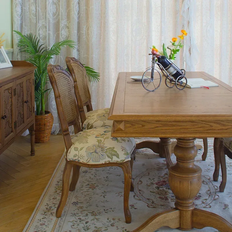 North American rural solid wood dining chair, retro pastoral jacquard pattern fabric, household leisure