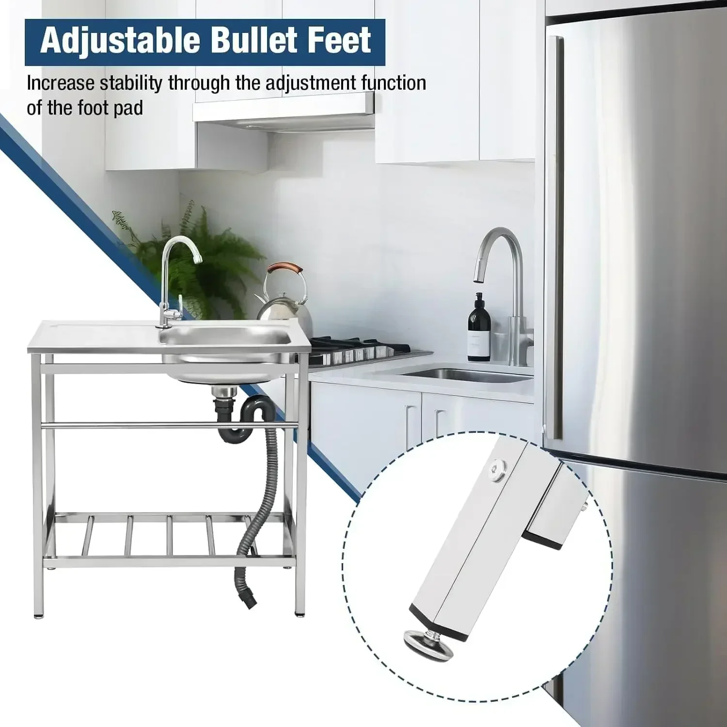 

[New Arrival, Free Shipping!]Free Standing Kitchen Sink with Workbench, Stainless Steel Utility Sink with Set for Commerical, 29